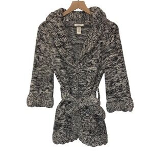 Vertigo Paris Wool Mohair Tie-Front Cardigan Sweater Shawl Collar Gray Black L